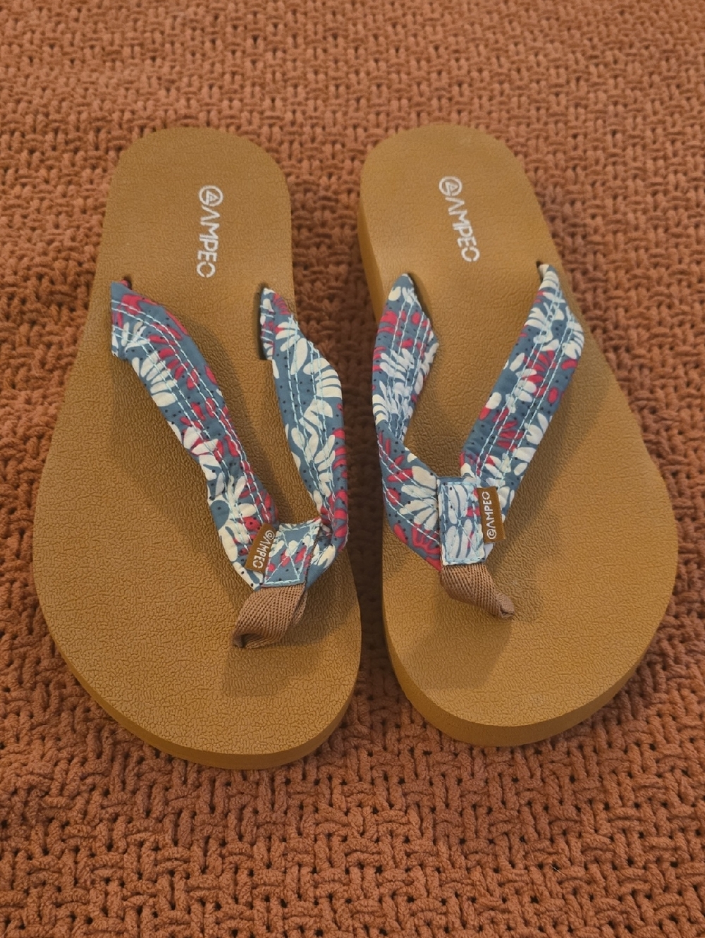 Women's  Floral Strap Brown Footbed Flip Flops